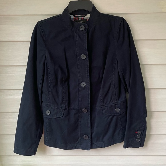 Talbots | NWOT Navy Button Down Jacket with Plaid Lining - Picture 3 of 5